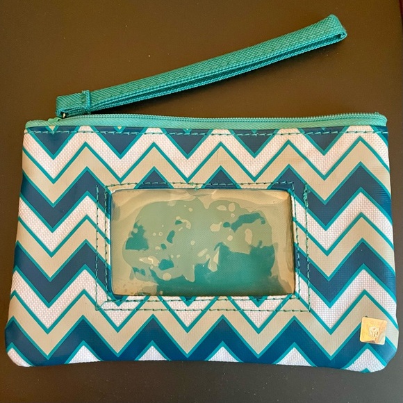 Miami Dolphins wristlet orange&teal zipper pouch w/ID window NFL license sticker - Picture 4 of 6